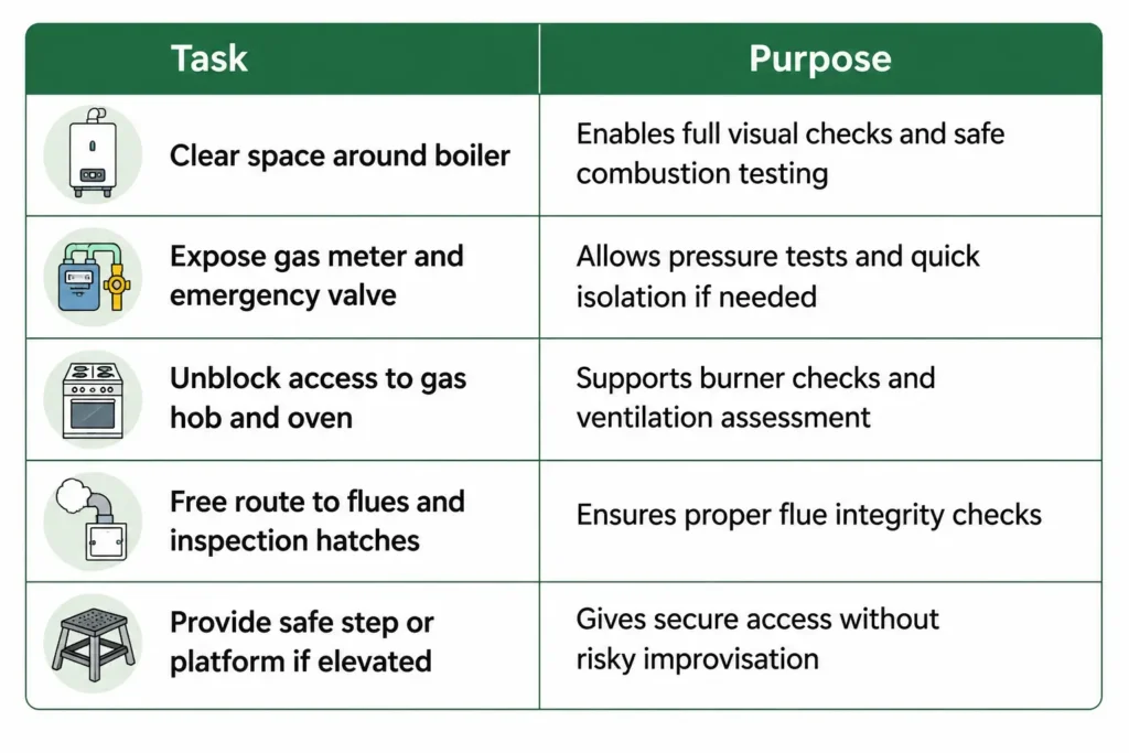Arrange Access to Gas Appliances / How to Prepare for a Gas Safety Inspection